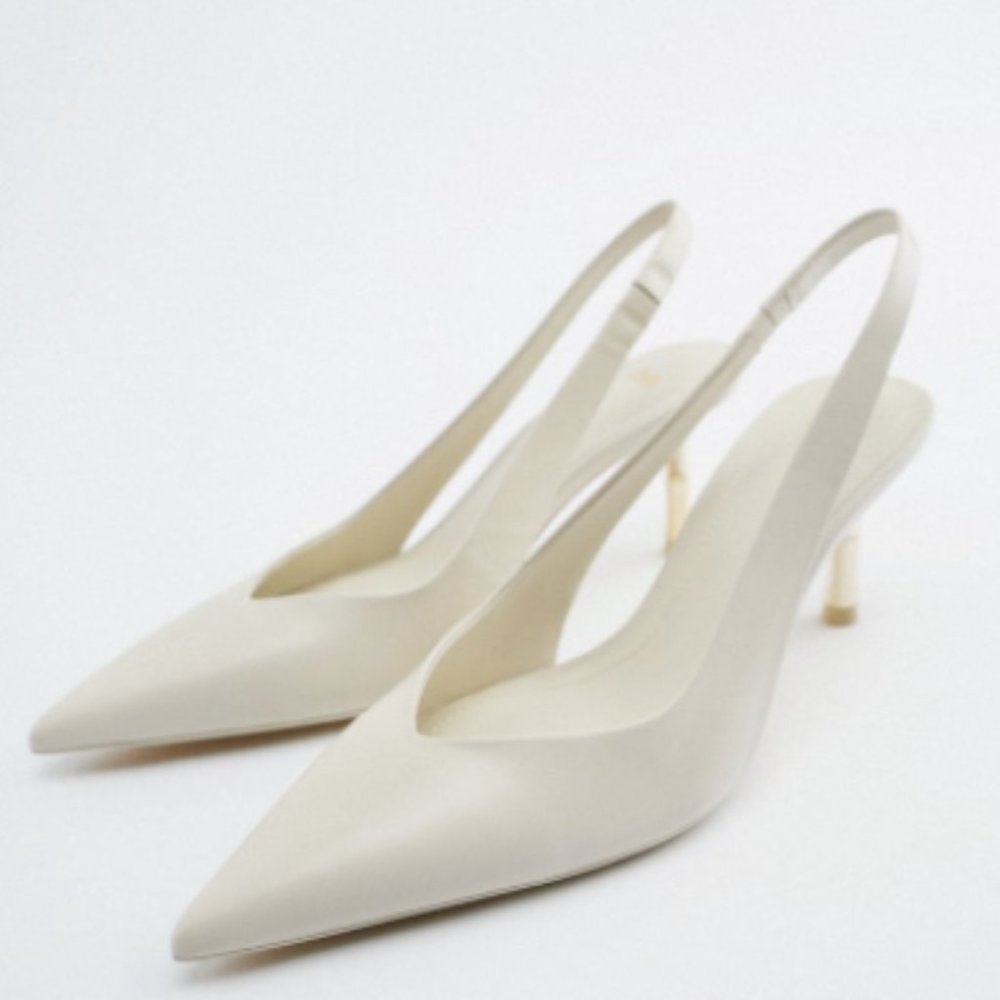 Zara White Sling Back Heels- Size 9 (40 euro)- New w/ Tags